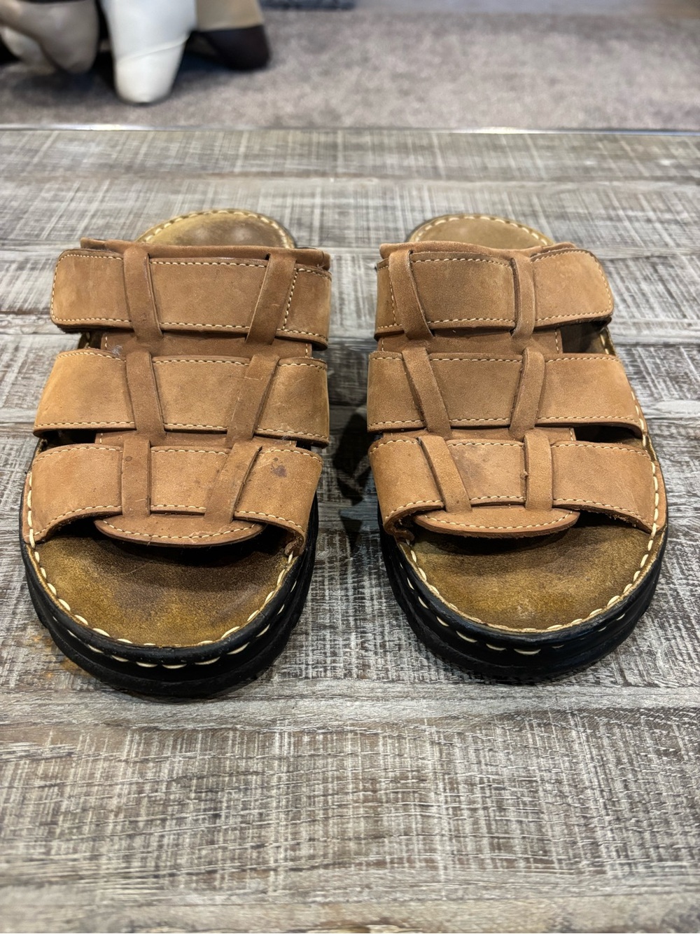 Men's Brown Leather Fisherman Slide Sandals